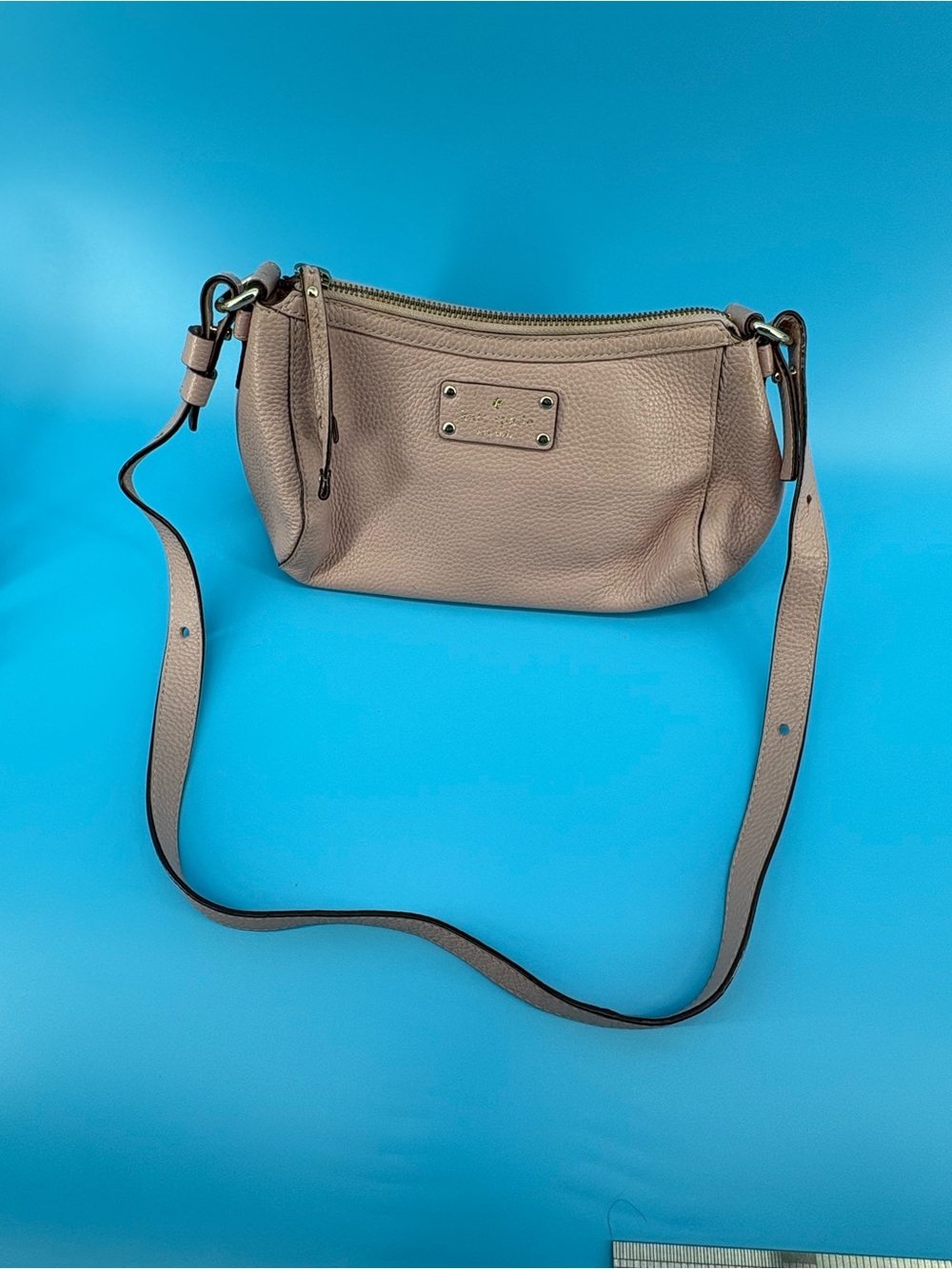 Taupe Pebbled Leather Crossbody Bag - Unknown Brand